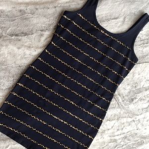 Navy blue dress with sequin stripes